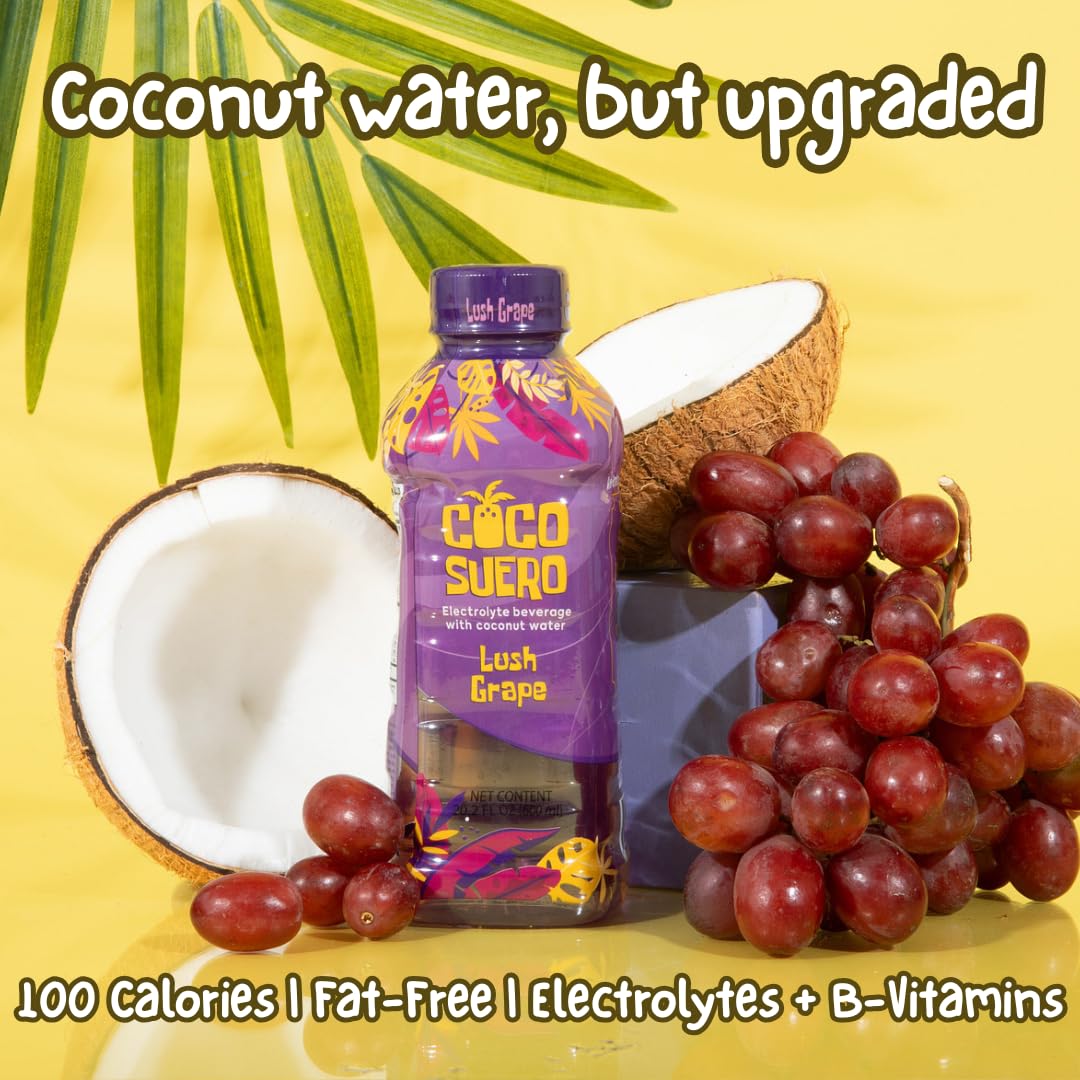 Coco Suero Electrolyte Coconut Water - 12-Pack | 100 Calories, Fat-Free, Packed with B3, B6, B12 for Energy & Hydration | No Artificial Flavors |