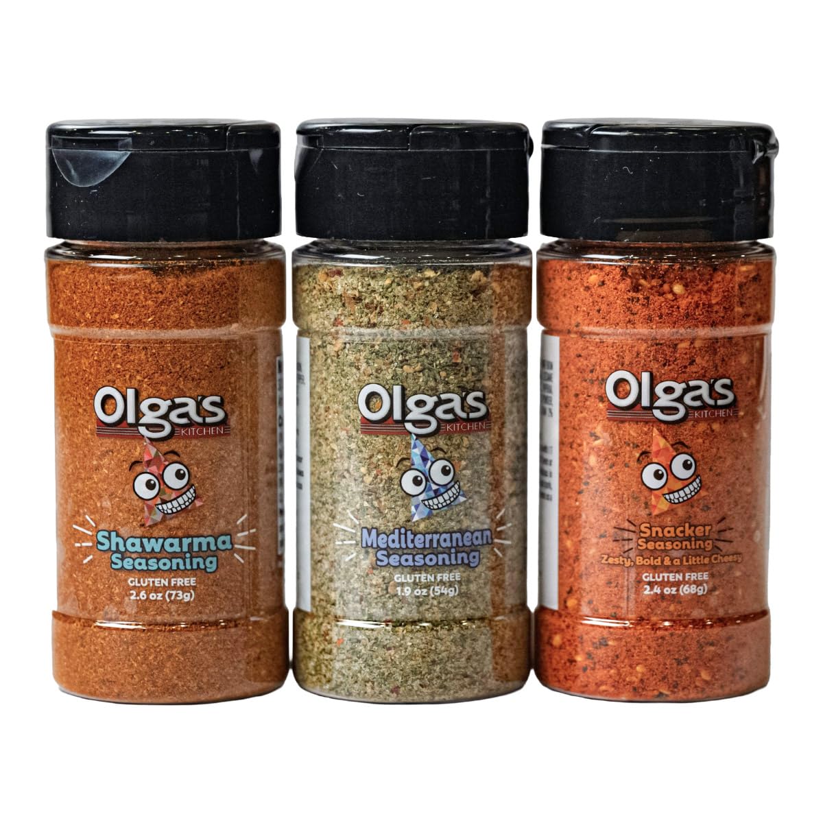 OLGA'S Seasoning Trio Bundle, Includes Snackers Blend, Mediterranean Herb Spice & Shawarma Seasoning, 3 Flavorful Spice Blends for Snacks, Grilled