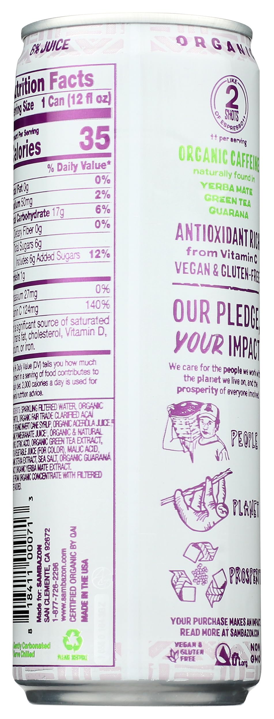 Sambazon Acai Berry Pomegranate, Energy Drink, 12 Fl Oz Can
