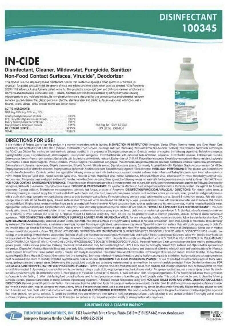 Theochem Laboratories in-Cide Multi Surface Fresh Disinfectant Cleaner (1 Gallon 2 Pack).