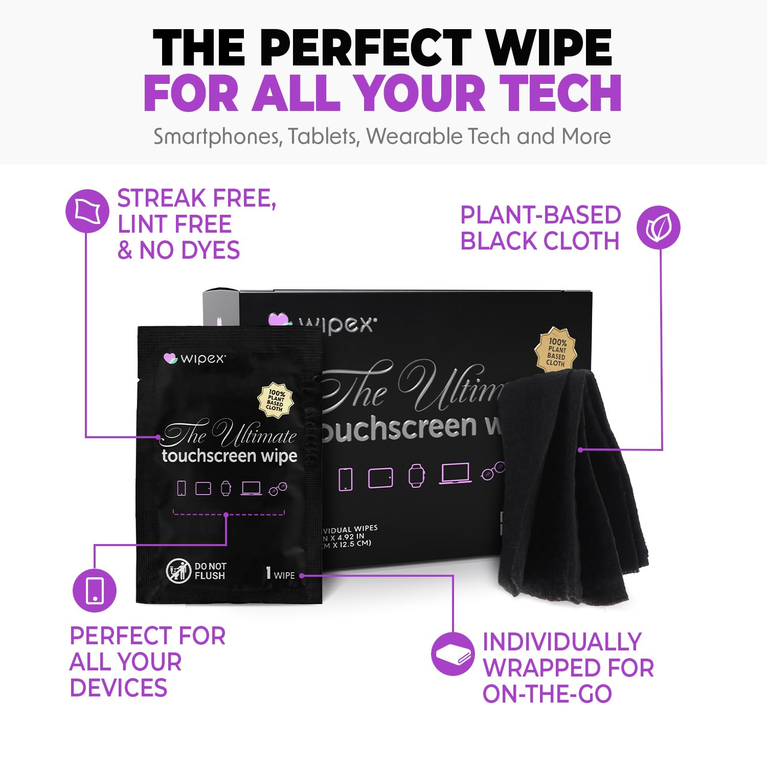 Wipex Screen Wipes & Gym Wipes Combo Pack - 75ct Gym Equipment Canister & 24ct Individually Wrapped Fitness Touch Screen Cloths, Safe for Yoga Mats