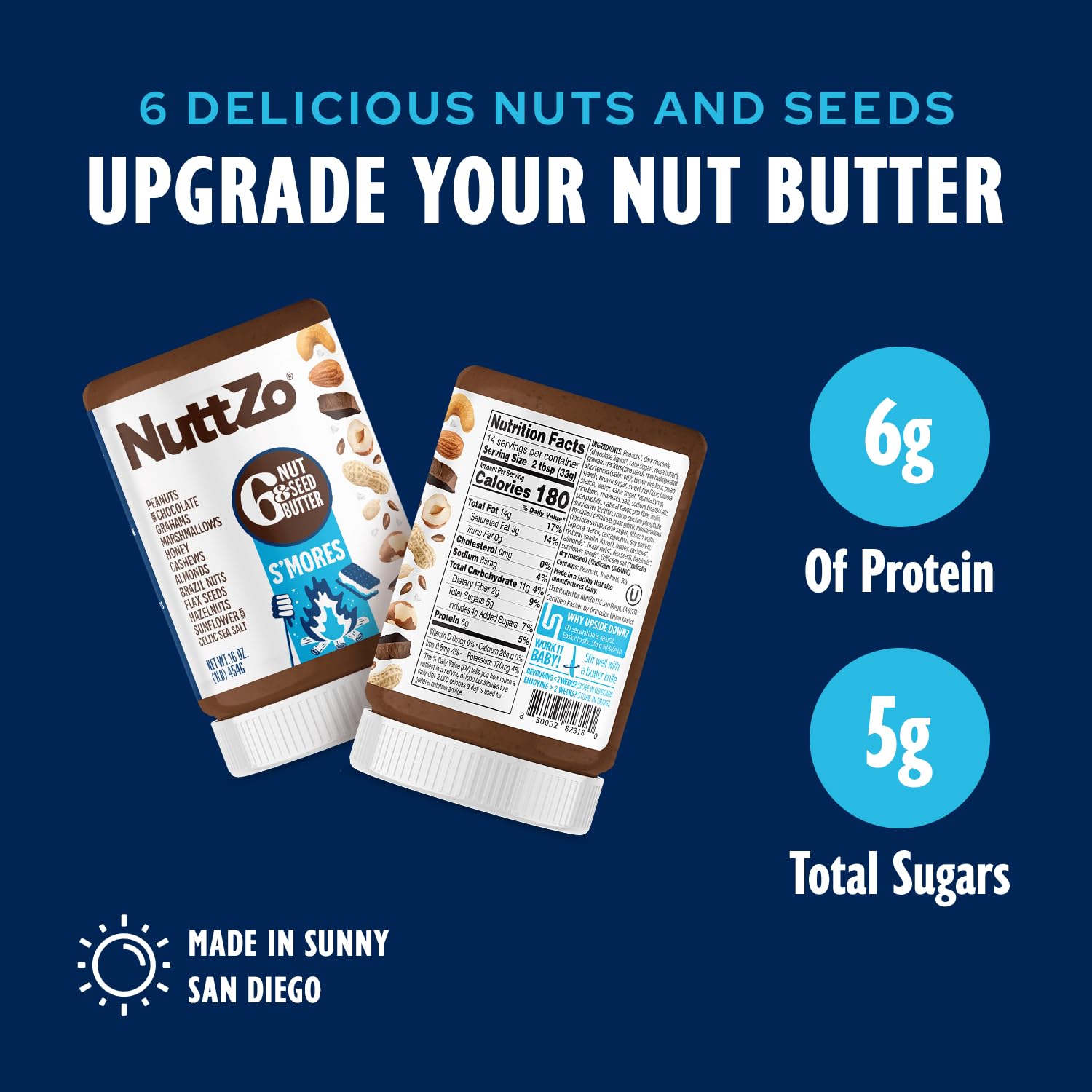 NuttZo S’mores Nut & Seed Butter - 16oz | Creamy Blend with Peanuts, Cashews, Almonds, Graham Crackers, Dark Chocolate & Marshmallows | 5g Sugar, 6g