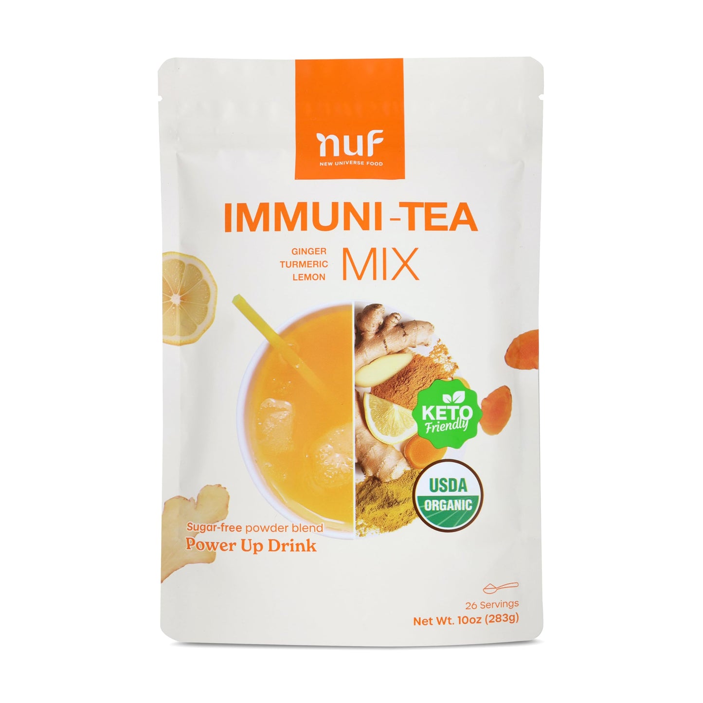 NUF Keto Immuni-Tea- Ginger Turmeric Lemon Instant Tea Mix | Non-GMO, Caffeine-Free, 100% Natural Antioxidant Blend | Vegan & Gluten-Free | 17