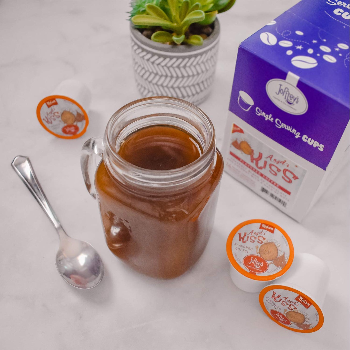 Joffrey's Coffee - Angel's Kiss, Flavored Coffee, Artisan Medium Roast, Arabica Coffee Beans, Chocolate & Coconut Cream Flavor, K-Cup 2.0 Compatible