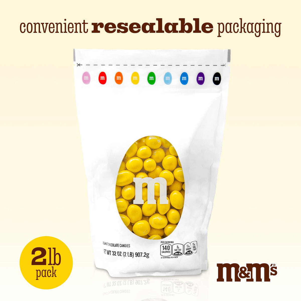 M&M'S Yellow Peanut Chocolate Candy, 2 lb Bulk Resealable Bag