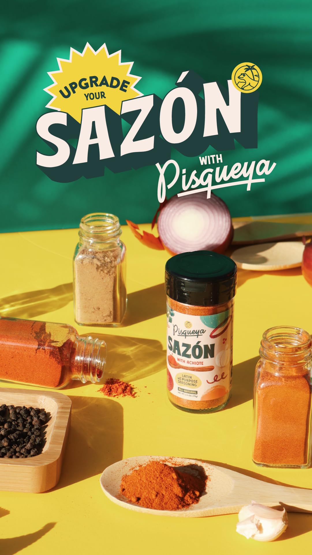 Pisqueya Sazon Seasoning with Achiote - All Natural, Vegan, Gluten Free, No Fillers or Additives, Non-GMO, No Preservatives, No Artificial Coloring