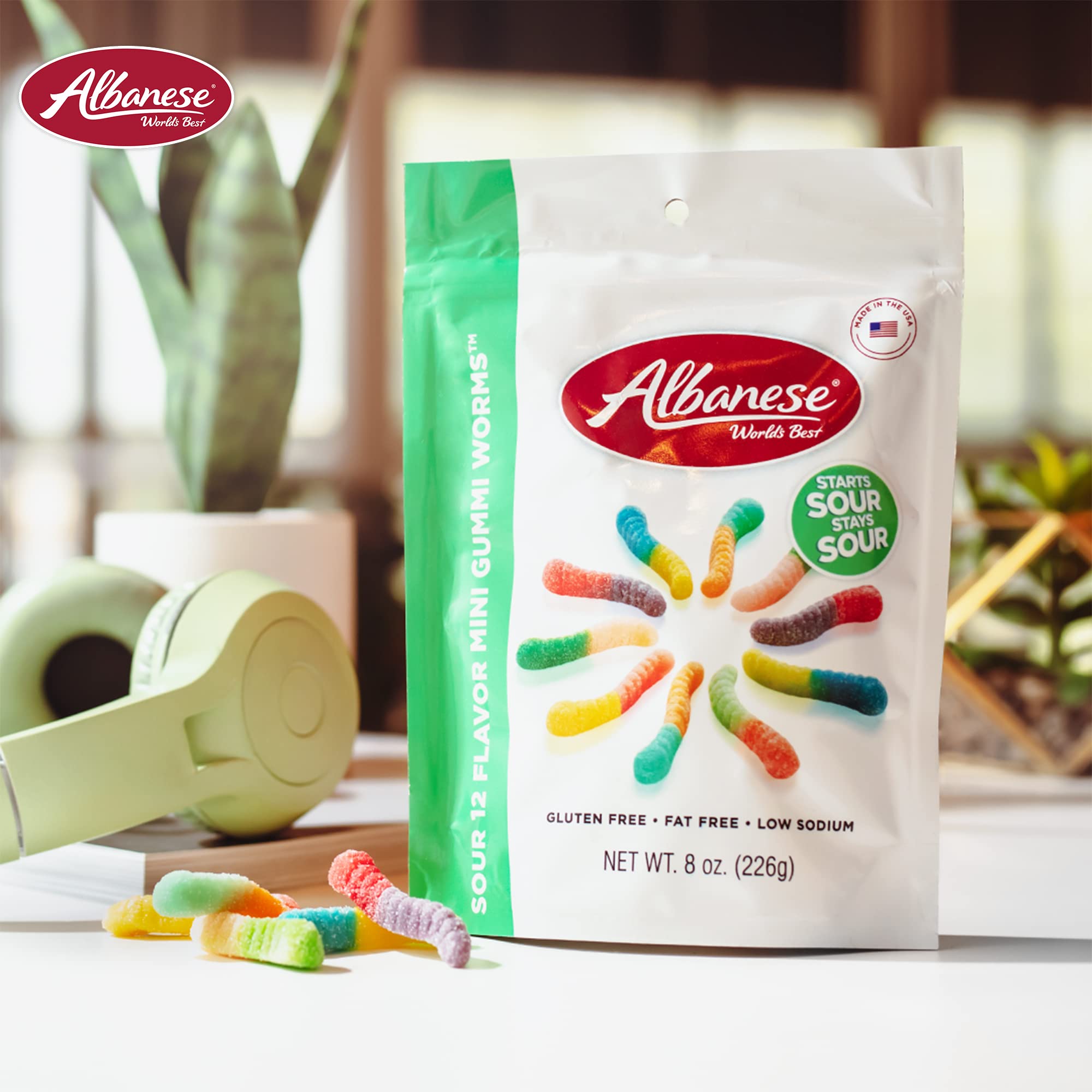 Albanese Sour 12 Flavor Mini Gummi Worms, 8 Ounce