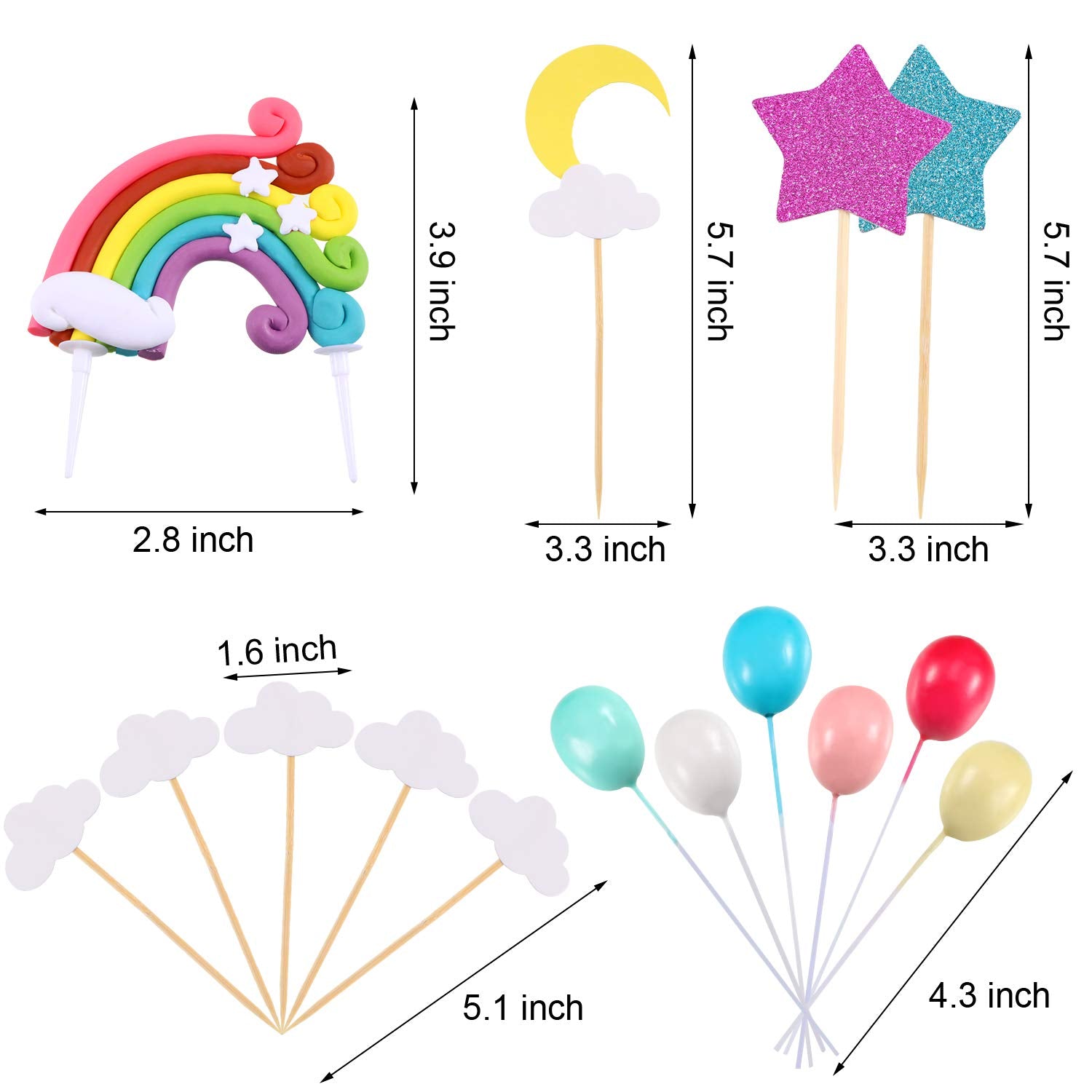15 Pieces Rainbow Cake Decorations Rainbow Cake Toppers for Birthday Decorations Wedding Party Favors Supplies