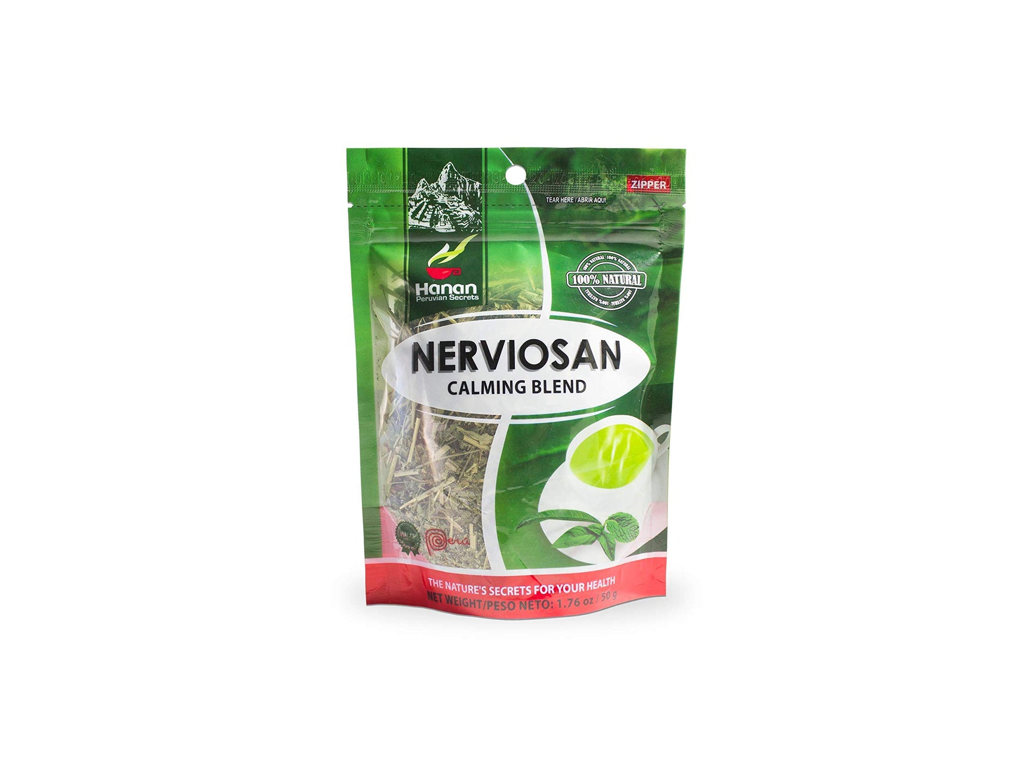 Hanan Peruvian Secrets Nerviosan Herbal Tea | 100% Natural Calming Blend | 1.76oz / 50g | Naturally Aids in Relieving Occasional Stress and Tension |