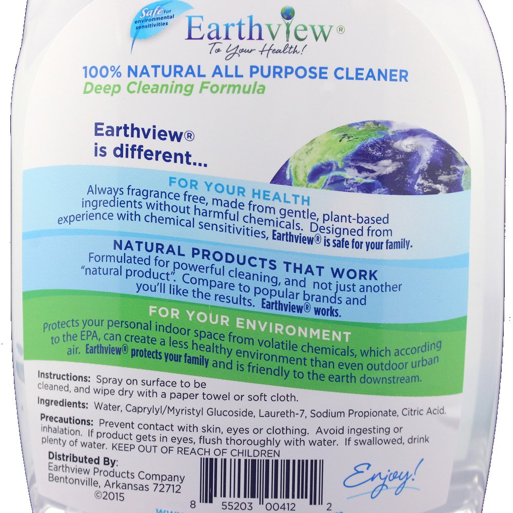 Earthview All Purpose Cleaner Fragrance Free 2 pk/ 32 oz- Designed for Environmental Sensitivities (MCS, EI, MI)