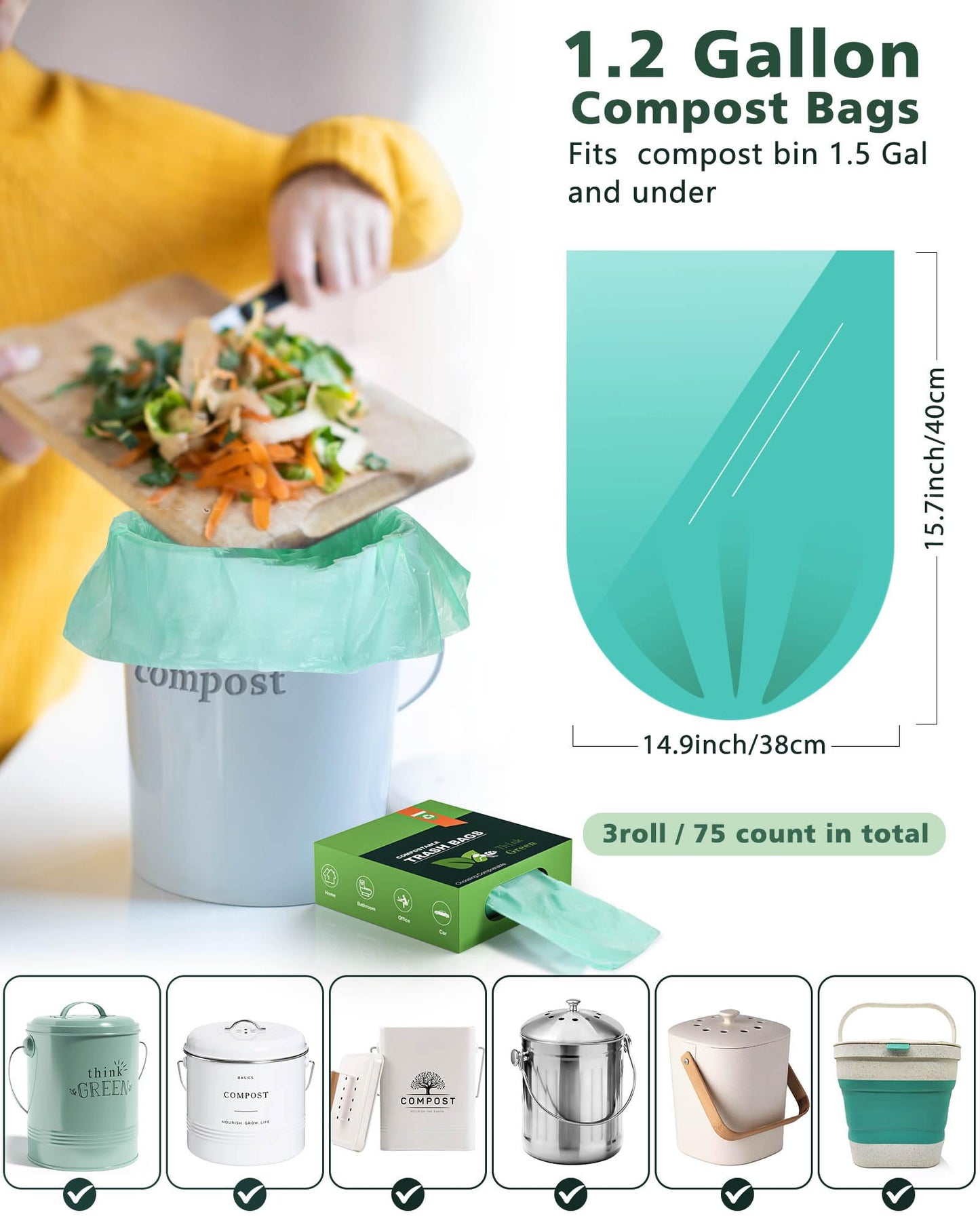 Trash Bags Small 1.2 Gallon AYOTEE, Garbage Bags for Home Office Kitchen fit 5 Liter 5L,1 Gal,74 count, Mini Compostable Bathroom Wastebasket Can
