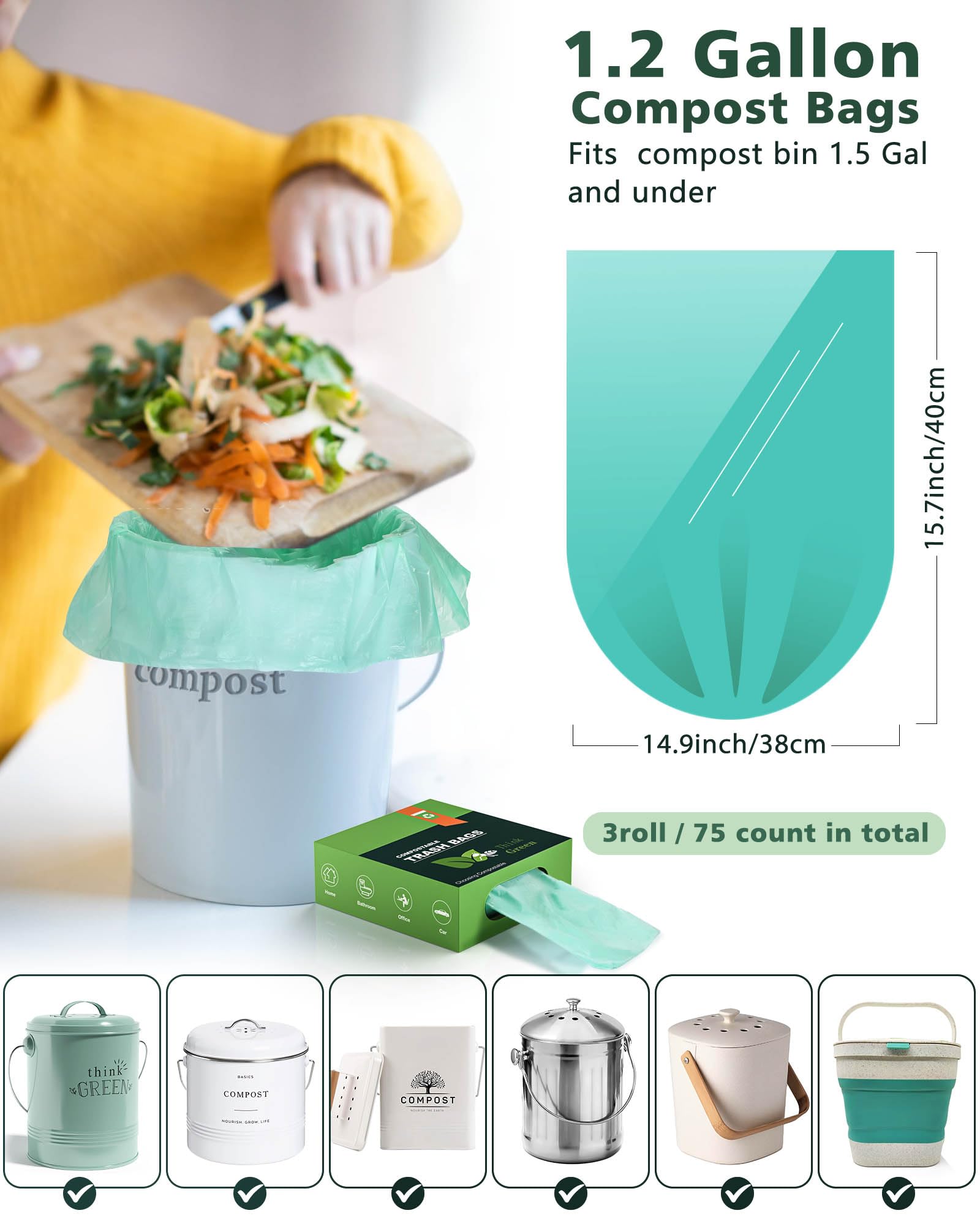 Trash Bags Small 1.2 Gallon AYOTEE, Garbage Bags for Home Office Kitchen fit 5 Liter 5L,1 Gal,74 count, Mini Compostable Bathroom Wastebasket Can