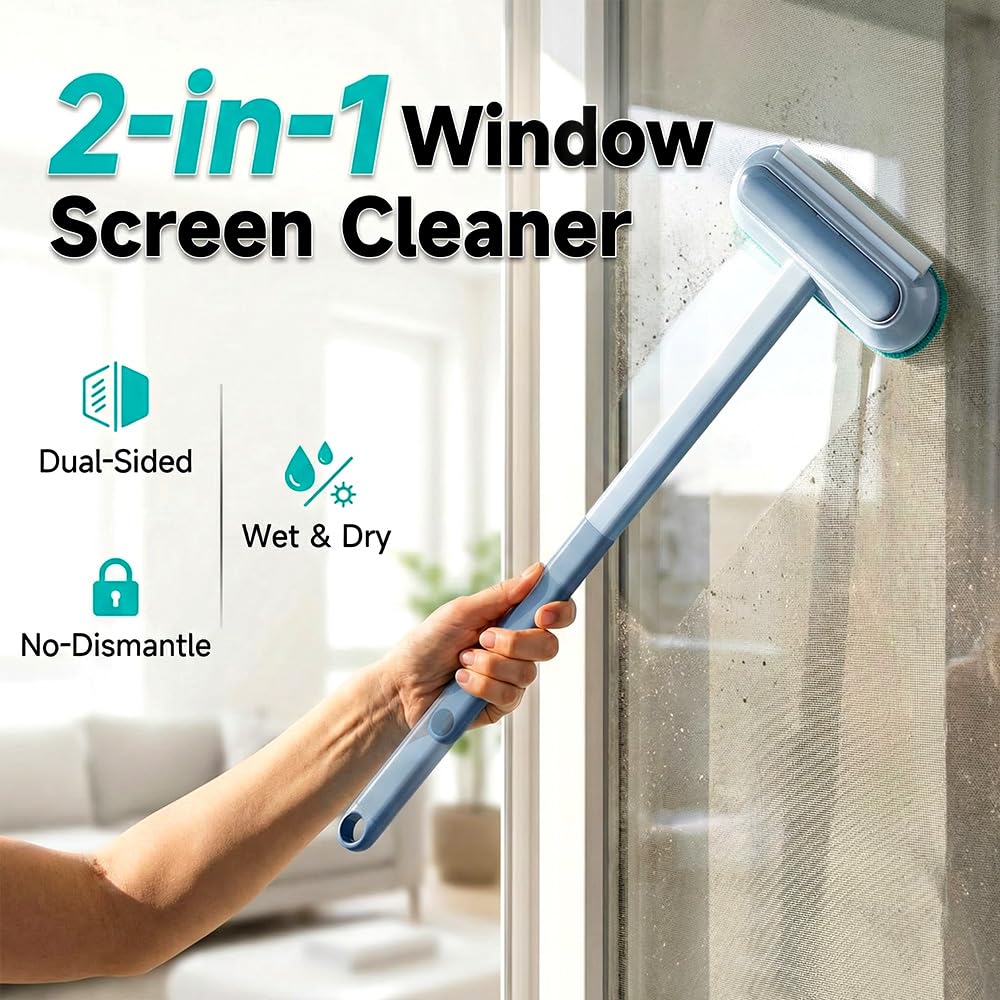 Window Screen Cleaning Brush, Mesh Screen Cleaner, Detachable Window Screen Cleaning Brush Washing Tool, Windows Screen Cleaner Tool with Wet and Dry