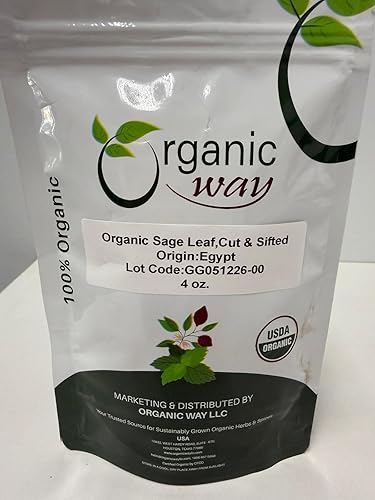 Organic Way Sage Leaf Cut & Sifted (Salvia officinalis) | Herbal Tea - European Wild-Harvest | Kosher Certified | Raw, Non GMO & Gluten Free | USDA