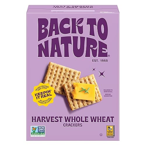 Back to Nature Harvest Whole Wheat Crackers, Non-GMO,Plant-Based Snack Cracker, Made with Whole Grain Wheat & Sea Salt, Snack Happy, 7 oz Box