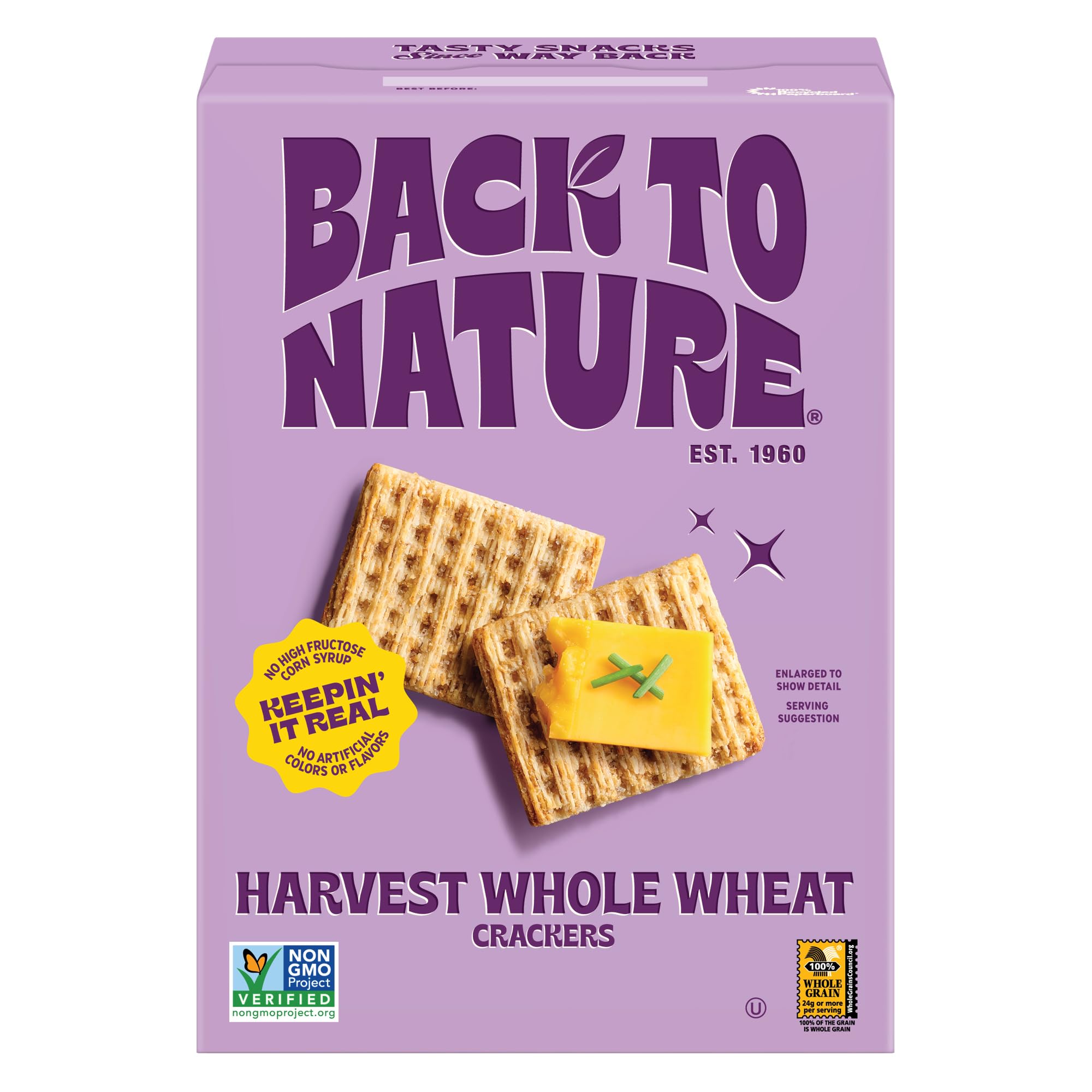 Back to Nature Harvest Whole Wheat Crackers, Non-GMO,Plant-Based Snack Cracker, Made with Whole Grain Wheat & Sea Salt, Snack Happy, 7 oz Box