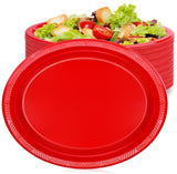 Gabotrie 50 PCS Disposable Red Plates, 9.8" x 12.4" Oval Red Plastic Plates, Heavy Duty Plate Bulk, Large Oval Plastic Plate for Party Dinner Birthday