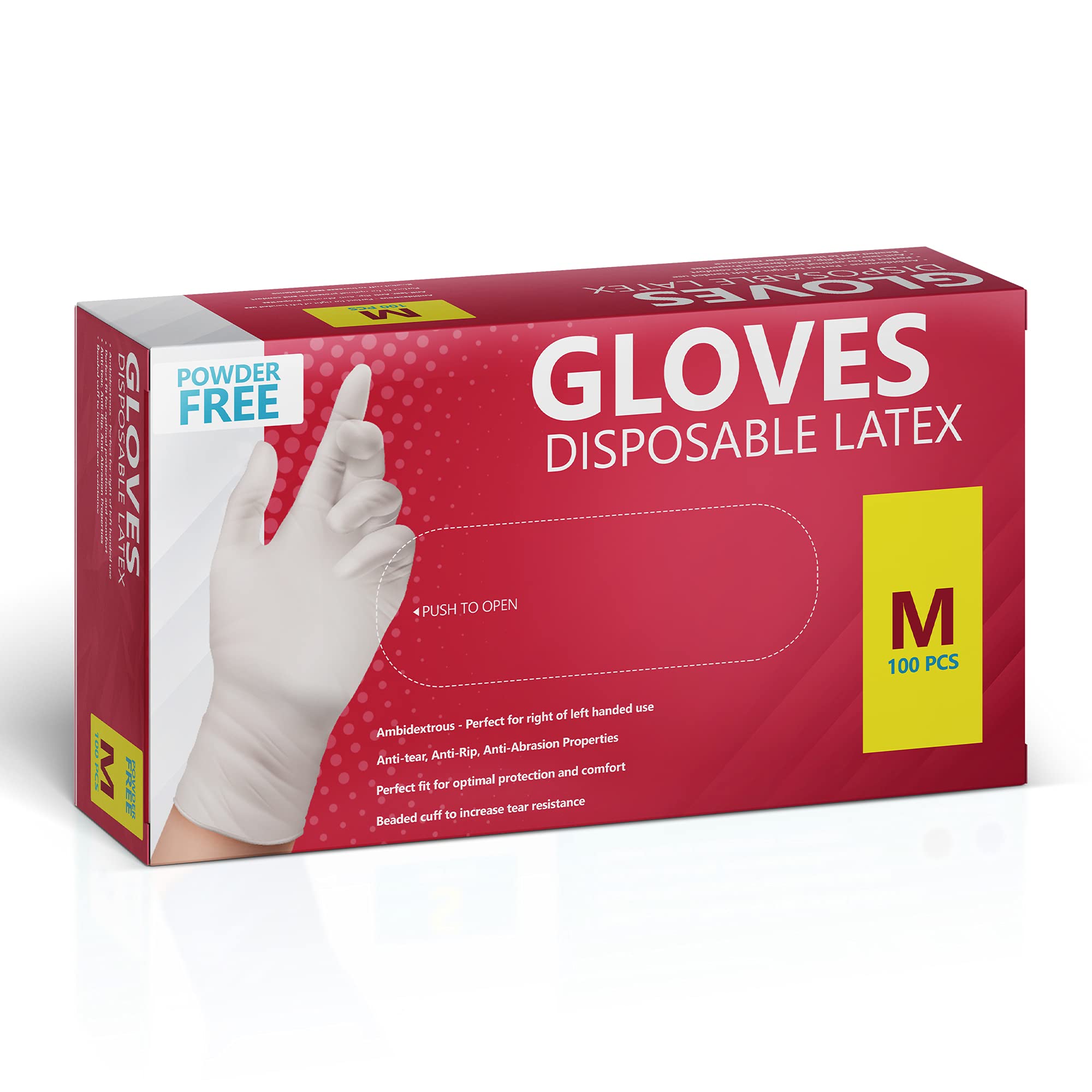 AroPaw New Disposable Latex Gloves, Powder Free 100 Gloves (Med-100)