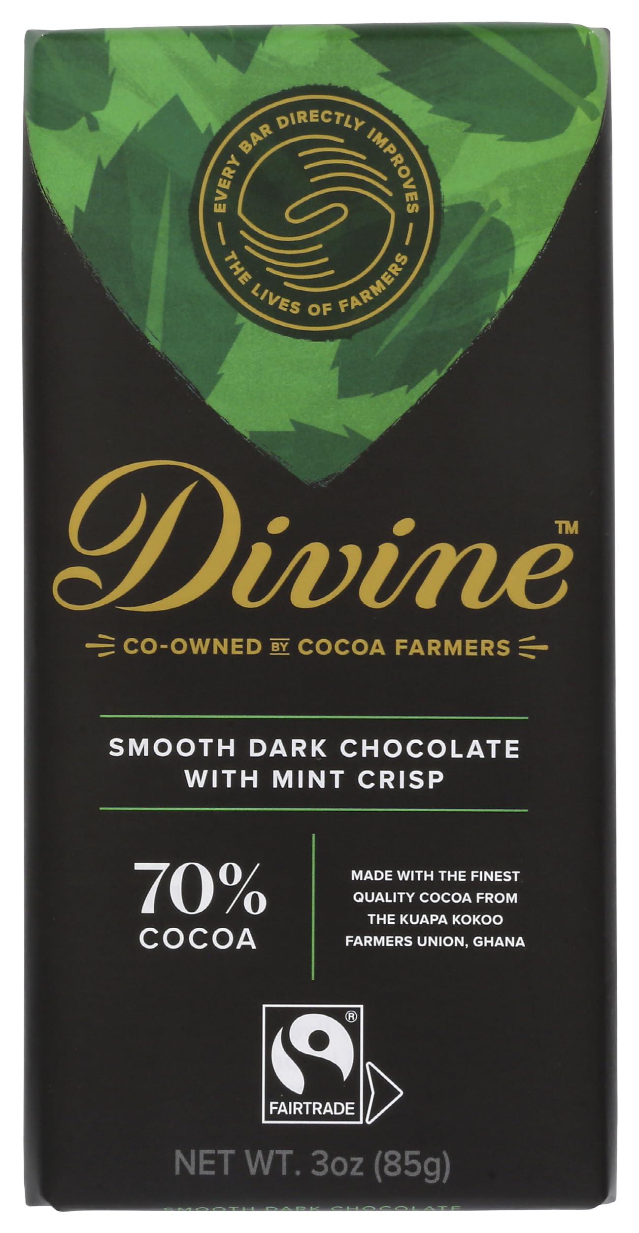 DIVINE CHOCOLATE Chocolate, 70% Dark Chocolate with Mint Crisp, 3 Oz