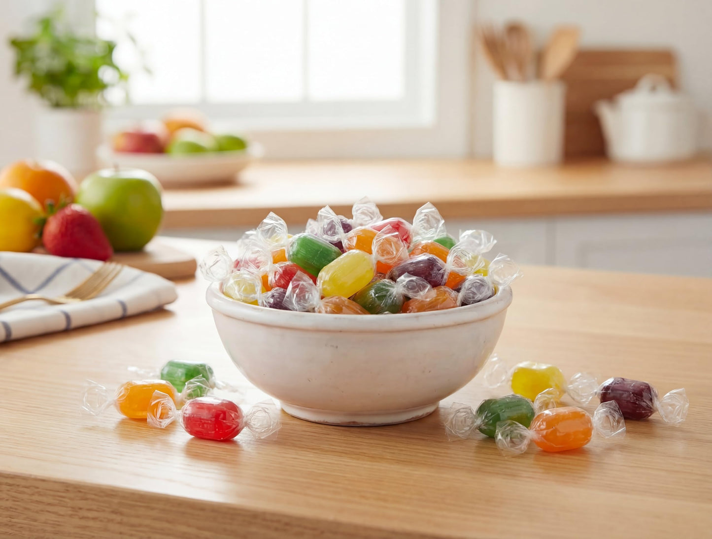 Assorted Hard Candy Fruit Barrels - 4 lbs Bulk Individually Wrapped Orange Cherry Apple Lemon Grape Fresh Sweet Individually Wrapped Classic Treats