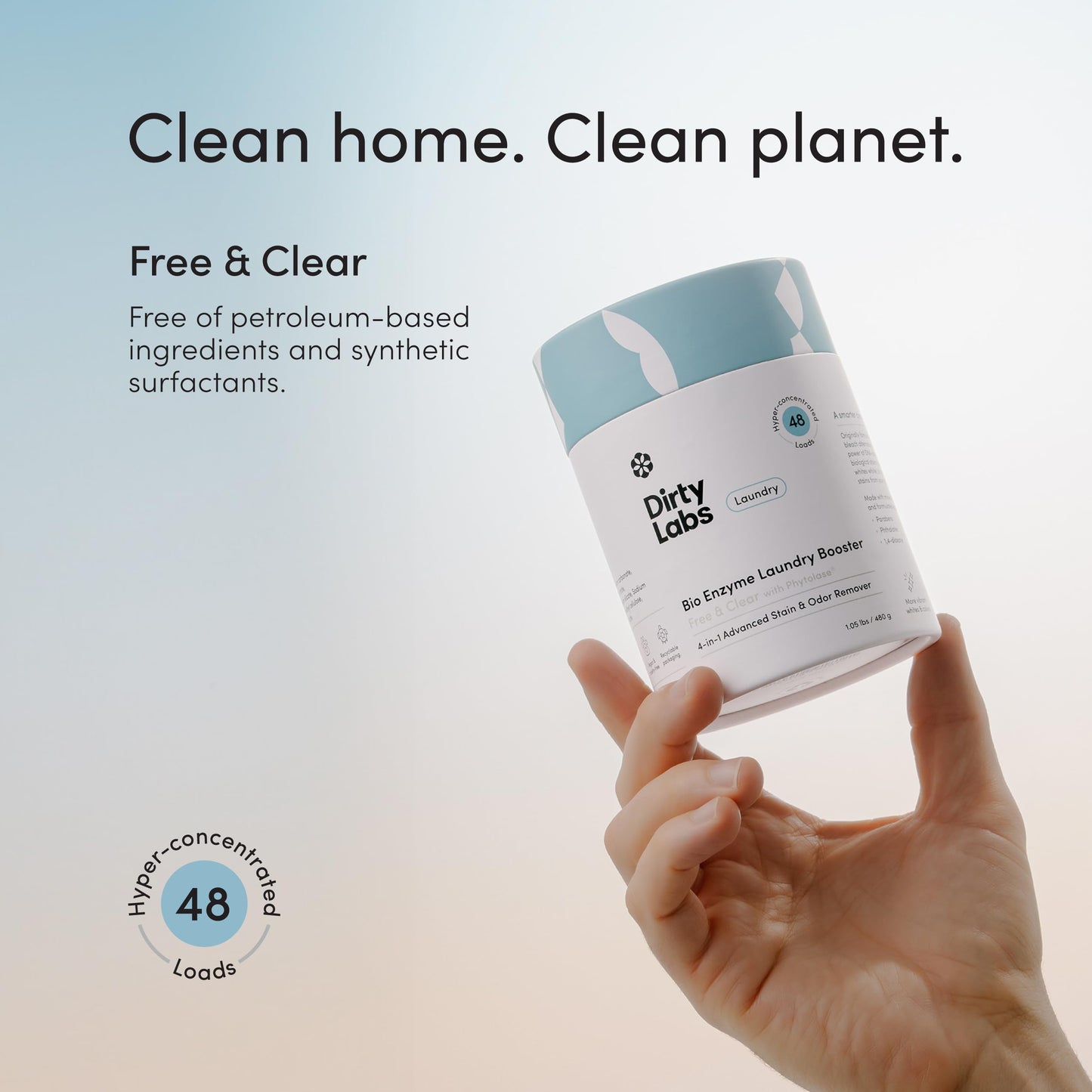 Dirty Labs | Scent Free | Bio Enzyme Laundry Booster | 48 Loads (1 lb) | Hyper Concentrated | High Efficiency & Standard Machine Washer | Nontoxic