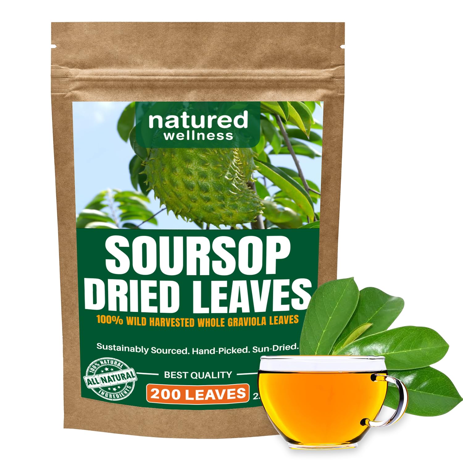 Premium Guanabana Soursop Dried Leaves 200+ Hojas De Guanabana - Wildcrafted Graviola Leaf - 100% Natural Caffeine-Free Herbal Tea Loose Leaves