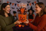 Halloween Pumpkin Gift Basket - Assorted Candy, Chocolates, Cookies & Snacks - Customizable Gift for Kids, Adults, Family, or Office (8" Plastic
