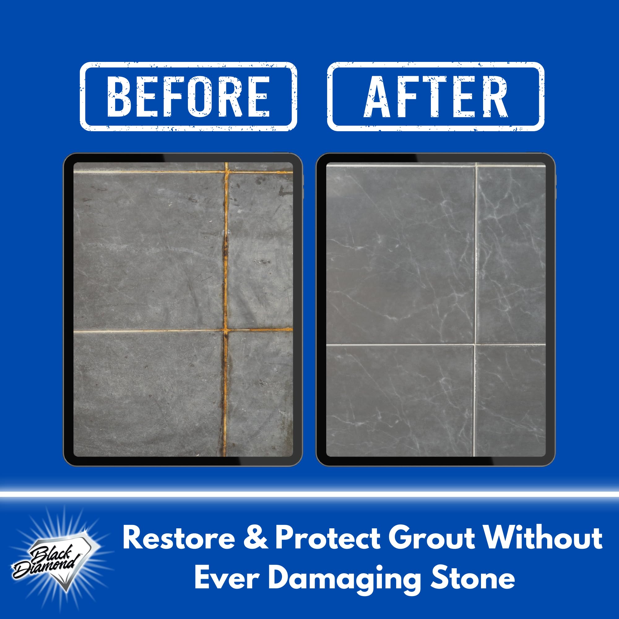 Black Diamond Stoneworks Ultimate Grout Cleaner with Brush + Marble & Tile Cleaner (2-Pack) - Safe for Natural Stone, Acid Free Deep Cleans Grout