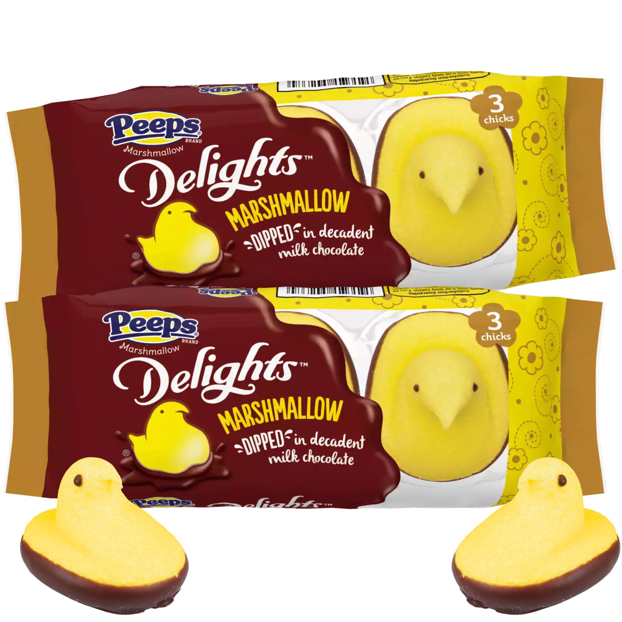 Original Peeps Delights, Milk Chocolate Dipped Marshmallow Chicks, Easter Basket Stuffer Candy, 1.5 Ounces (Pack of 2)