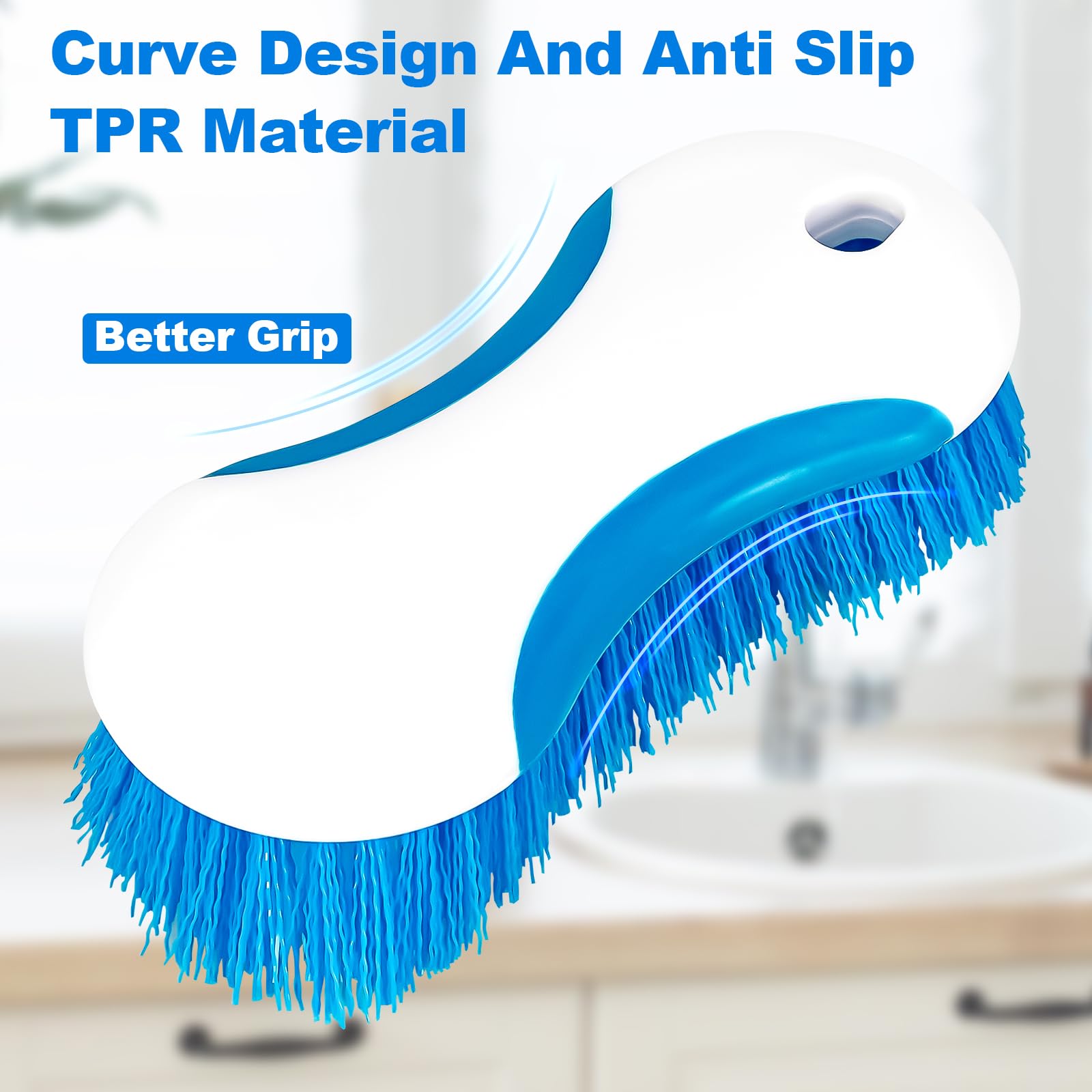 6.3" Multi Purpose Heavy Duty Scrub Brush with Non-Slip TPR, Cleaning Brush with Stiff Bristles for Tile Floors?Walls, Carpet, Tubs?Sink ?Blue