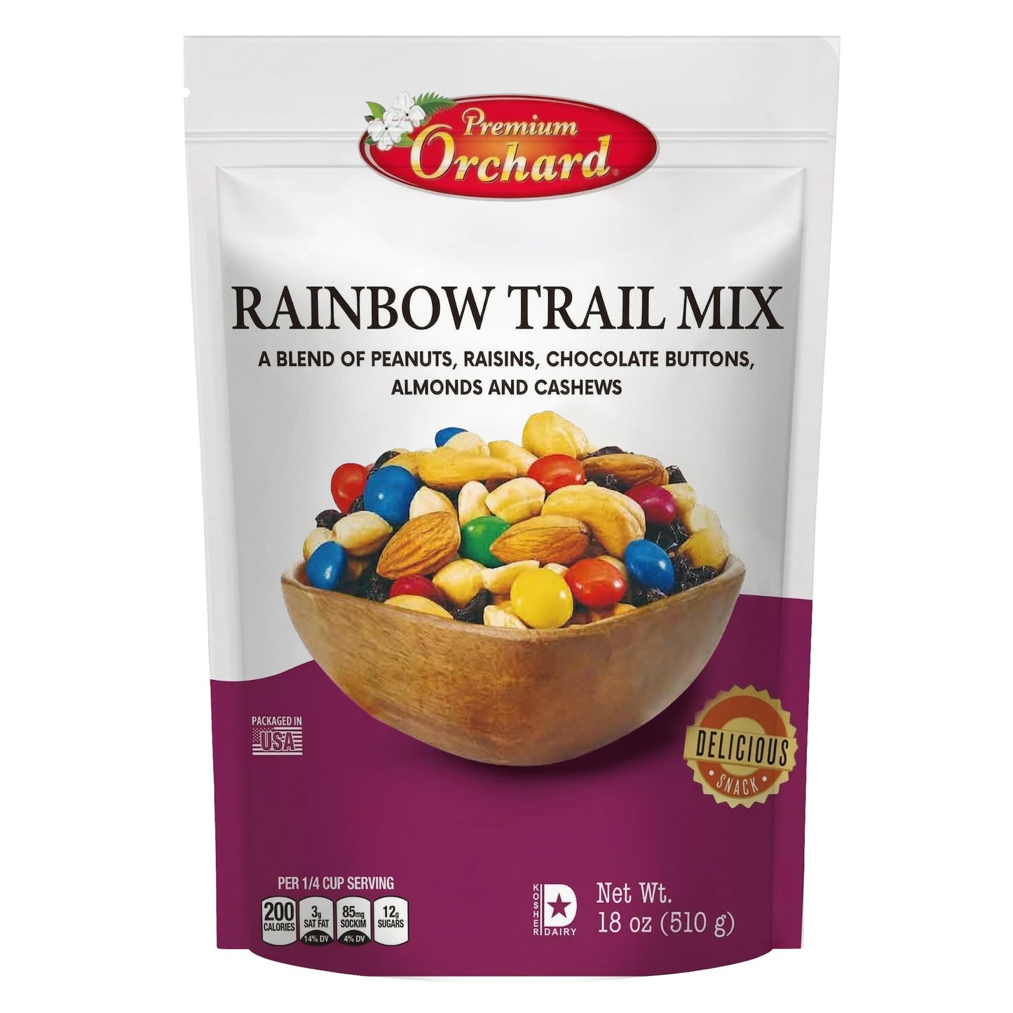 MIXED NUTS Rainbow Trail Mix by Premium Orchard - Healthy Trail Mix Variety Pack Peanuts Raisins Cashews Almonds Chocolate Buttons Heart Healthy