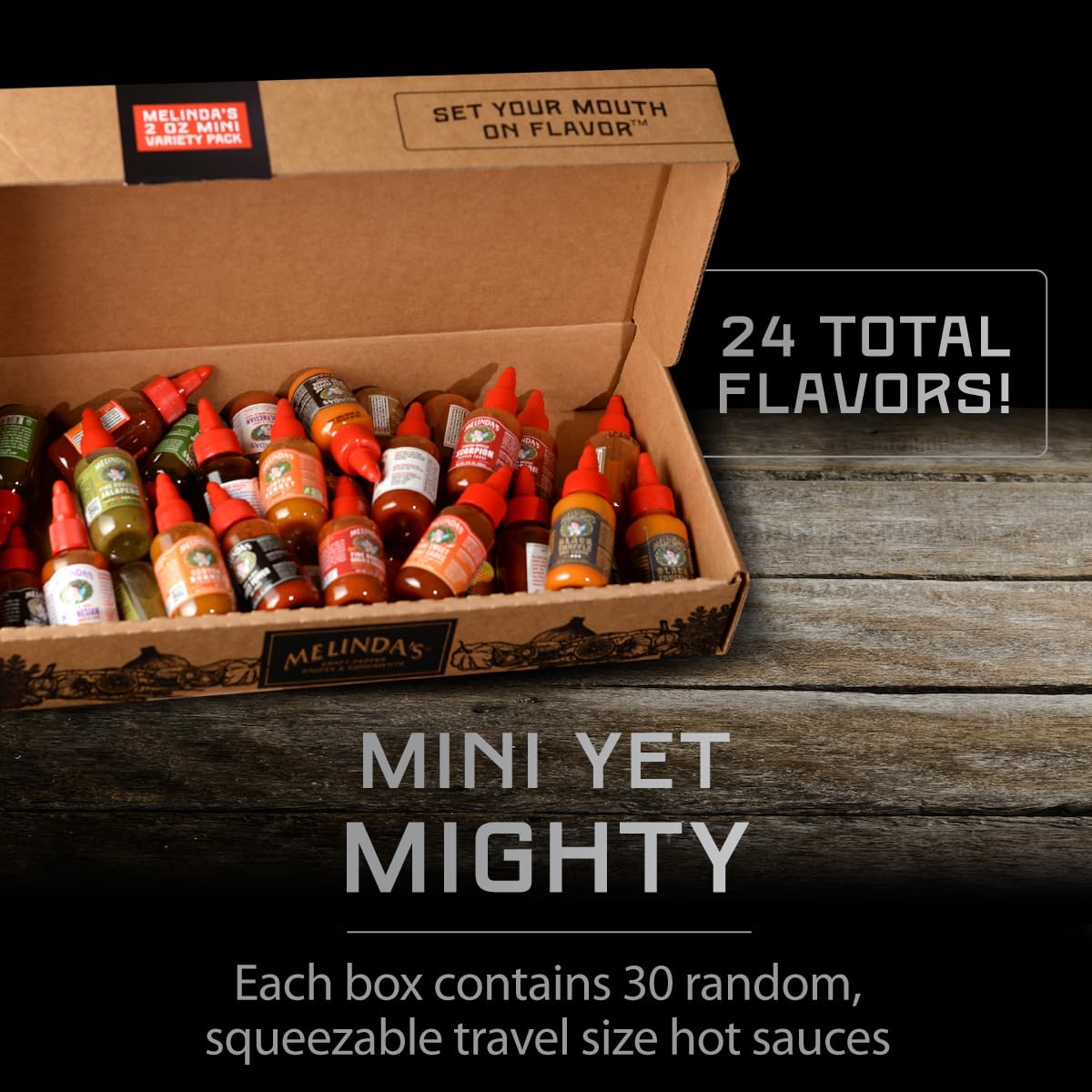 Melinda's Mini Hot Sauce Variety Pack - 30 Pack (2 Oz Each) - Gourmet Hot Sauce Gift Set with Travel Friendly Mini Bottles in 6+ Flavors