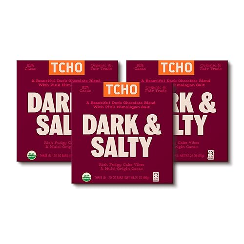 TCHO Dark & Salty 81% Dark Chocolate Bars (3 pack) |Plant Based, Organic & Fair Trade Certified Chocolate | Non GMO, Non-Dairy, Vegan, Soy Free (2.1oz