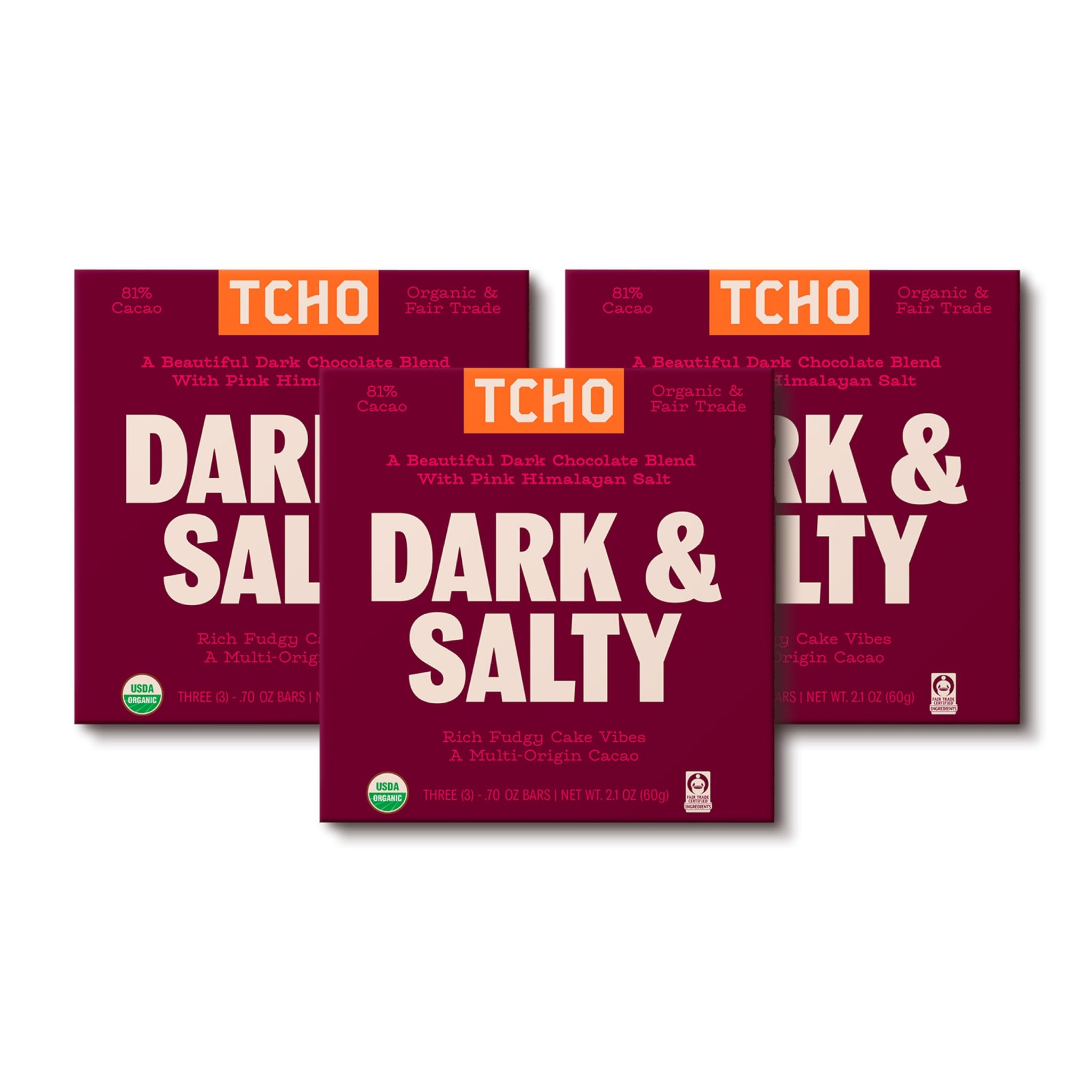 TCHO Dark & Salty 81% Dark Chocolate Bars (3 pack) |Plant Based, Organic & Fair Trade Certified Chocolate | Non GMO, Non-Dairy, Vegan, Soy Free (2.1oz