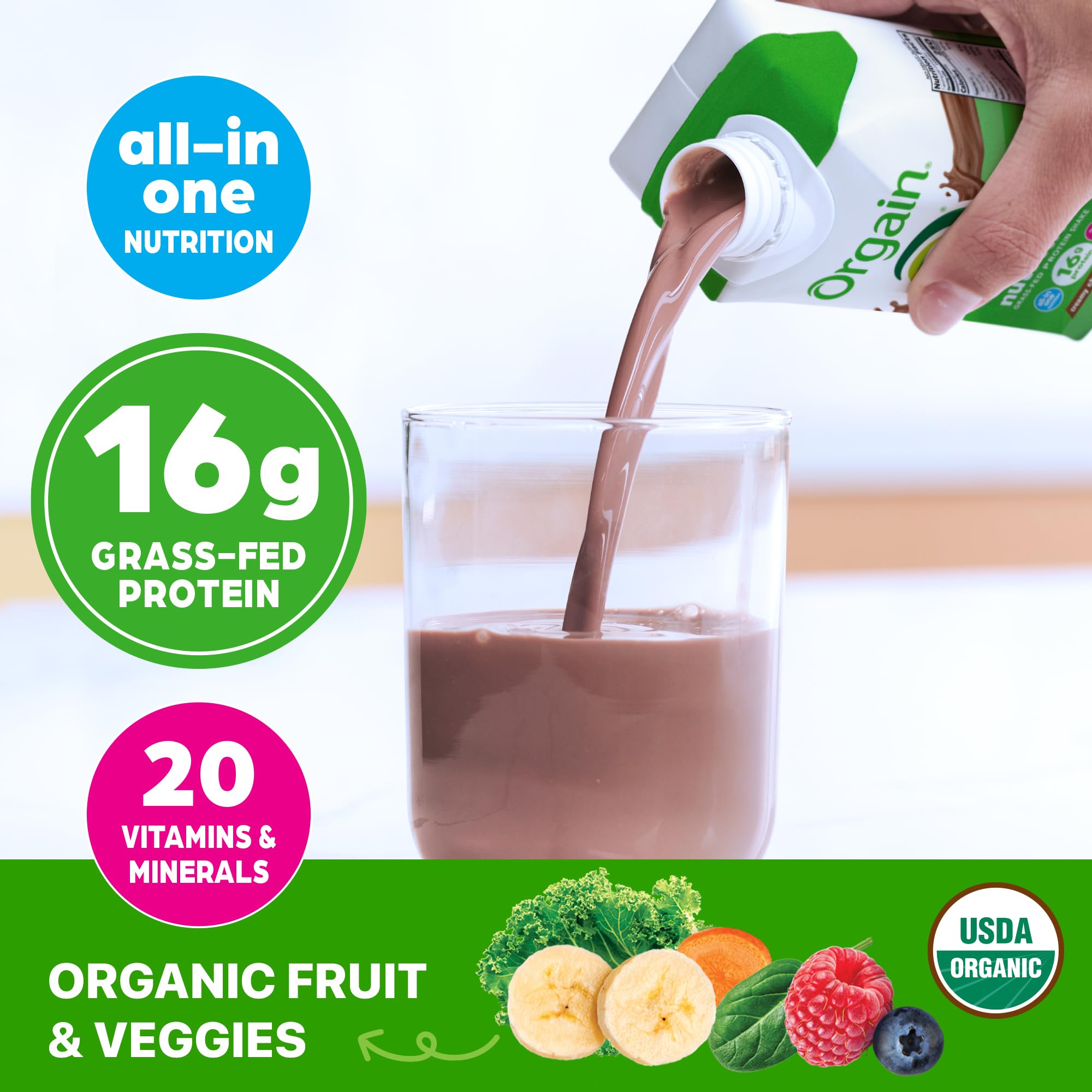 Orgain Organic Nutritional Shake, Creamy Chocolate Fudge - Meal Replacement, 16g Protein, 20 Vitamins & Minerals, Gluten & Soy Free, Kosher, Non-GMO