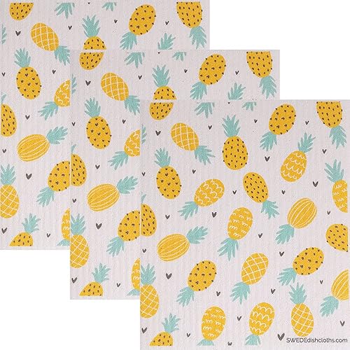 SWEDEdishcloths - Cellulose Sponge Dish Towels - Set of 3 Pineapple Collage Swedish Dish Cloths