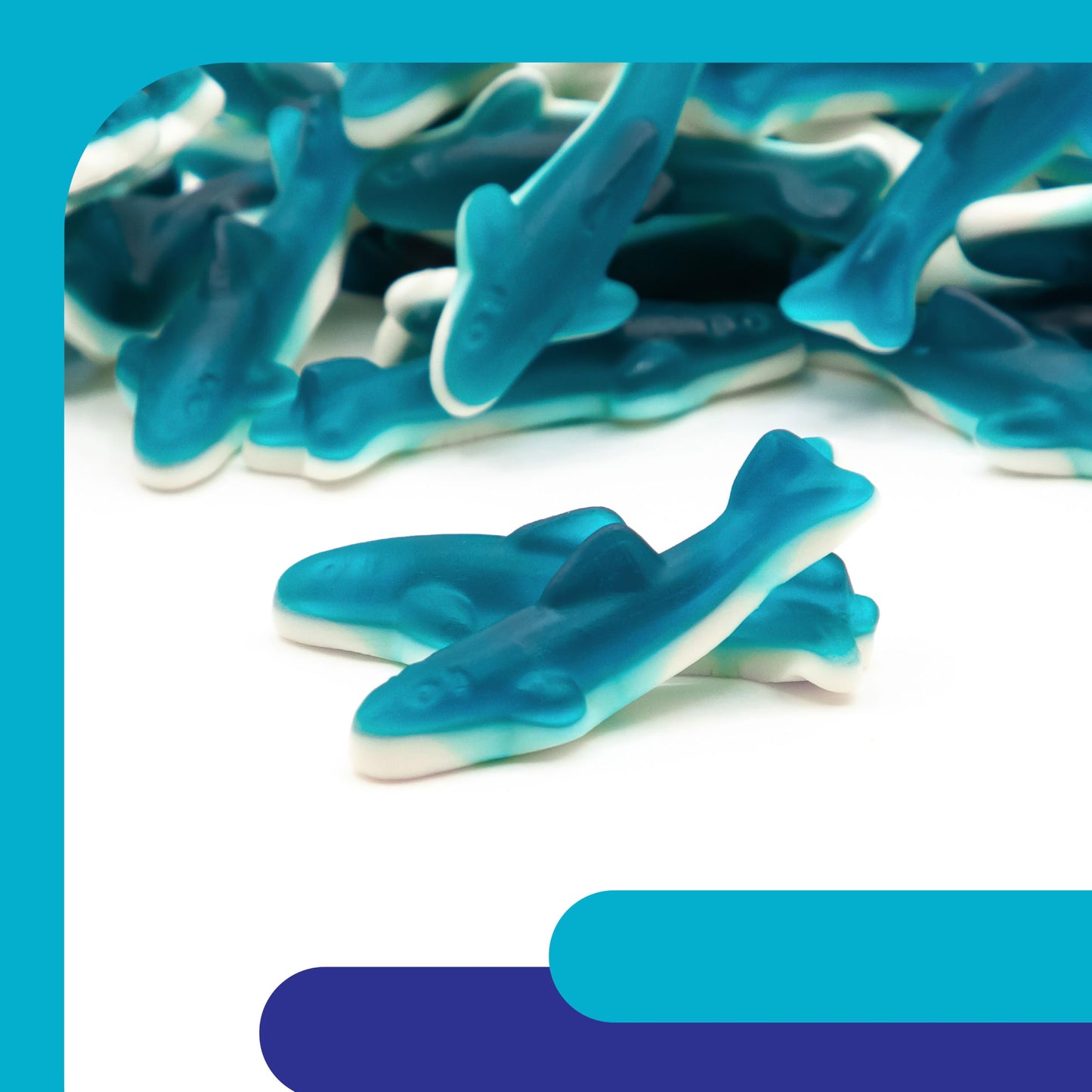 Blue Sharks Gummy Candy - 2 Pound Bulk Bag - Blue Raspberry Shark Gummies - Fun Gummy Fish for Candy Buffets, Gender Reveal, Beach Parties, and Ocean