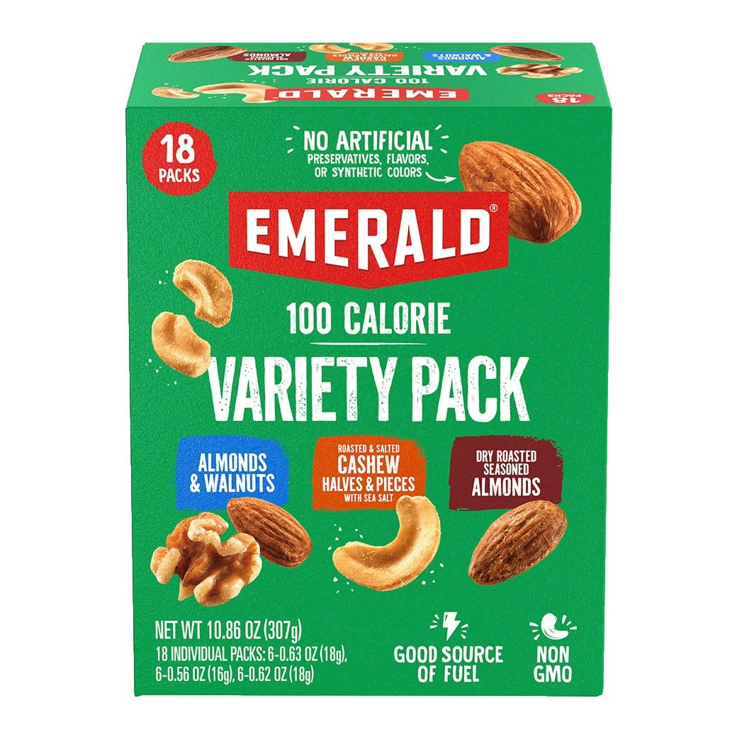 Emerald Nuts Mixed Nuts Variety Pack 18ct (1-Pack) , 100-Calorie Individual Packs , Features Dry Roasted Almonds, Natural Almonds & Walnuts