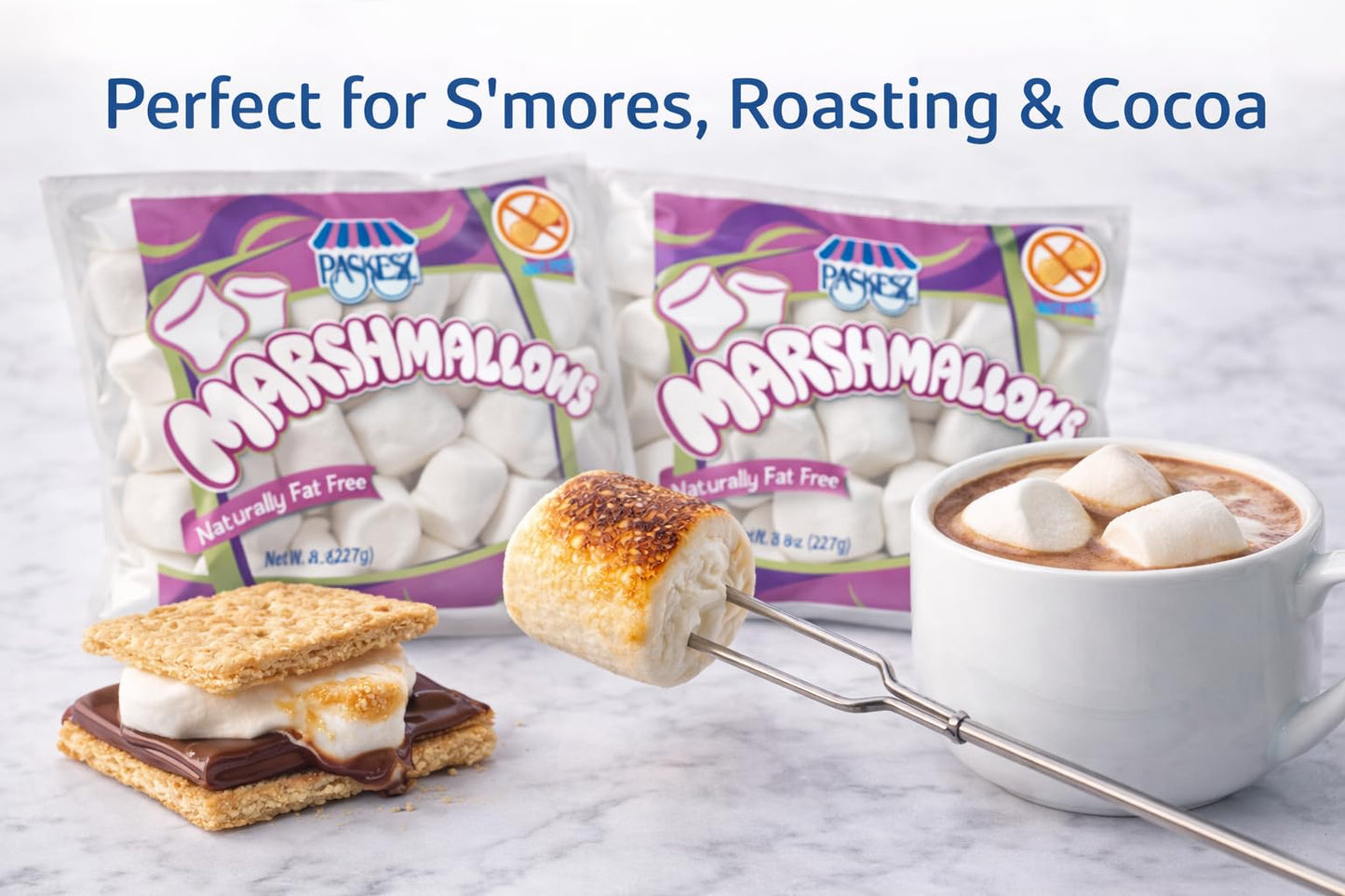 Only Kosher Candy Large White Marshmallows 8 oz (2 Pack) | Soft & Fluffy Marshmallows for Hot Chocolate, Baking, S’mores & Treats
