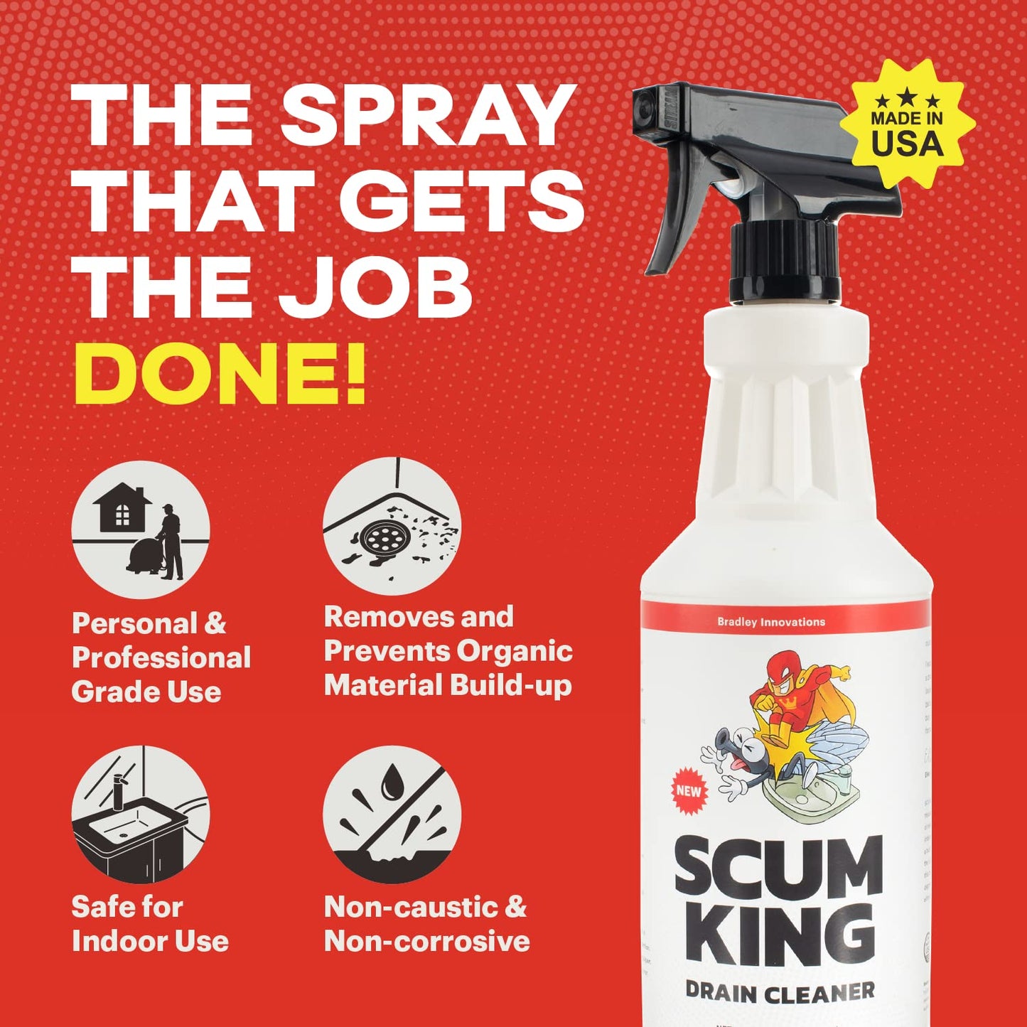 Scum King Drain Cleaner | Fast-Acting Clog Remover & Deodorizer - Liquid Sink, Shower & Garbage Disposal Unclogger | Remove Organic Scum, Hair