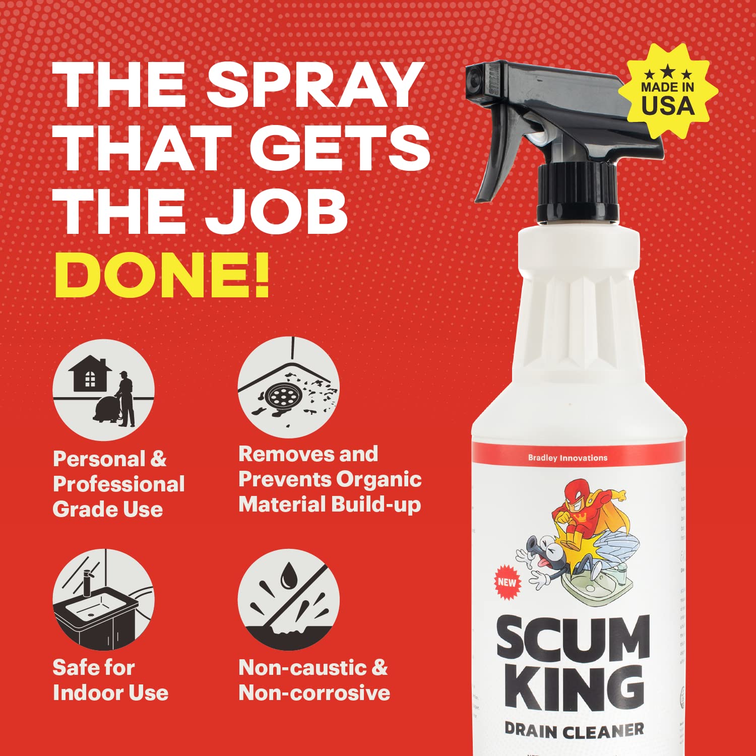 Scum King Drain Cleaner | Fast-Acting Clog Remover & Deodorizer - Liquid Sink, Shower & Garbage Disposal Unclogger | Remove Organic Scum, Hair