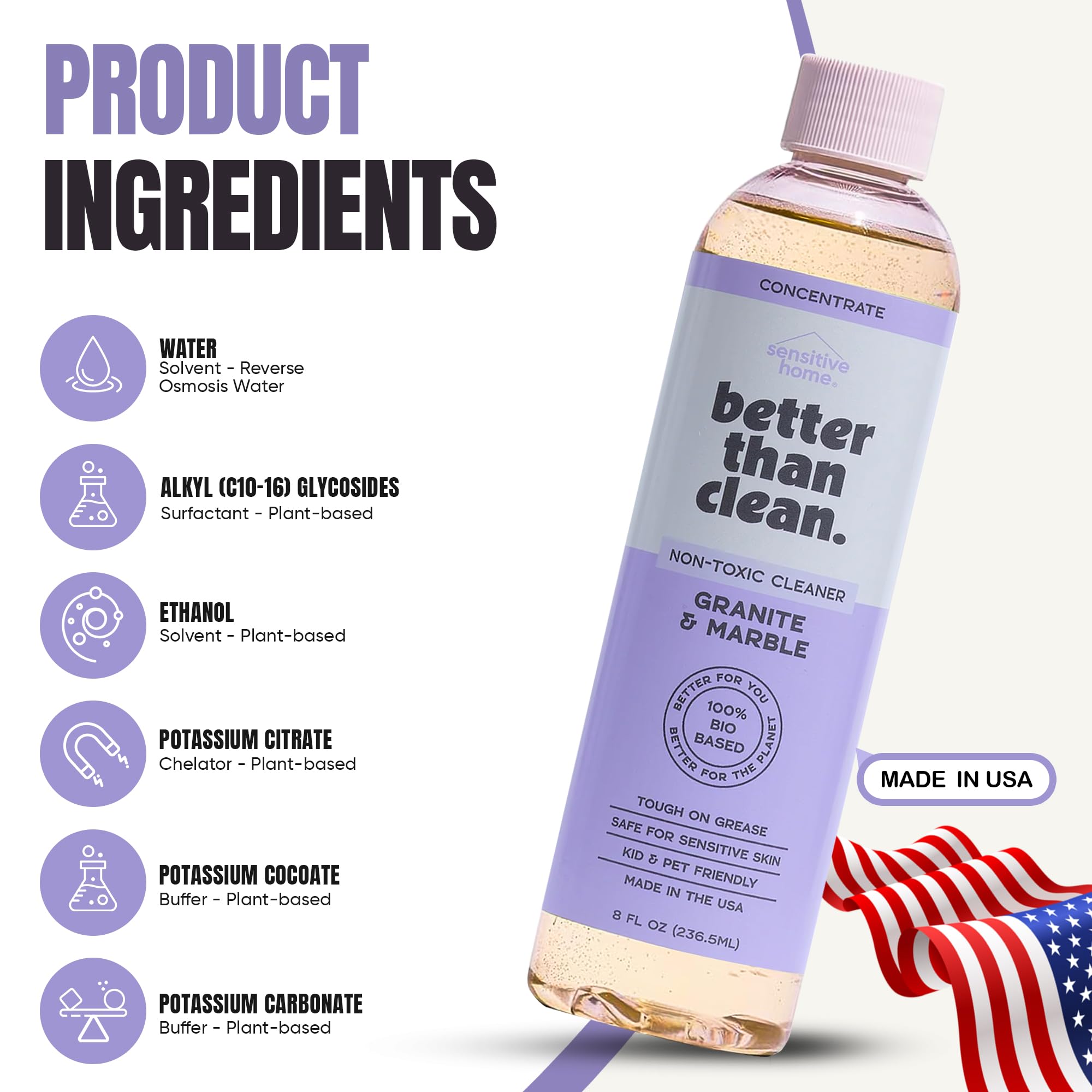 Better Than Clean Marble & Granite Cleaner Concentrate - Plant-Based, Non-Toxic, Fragrance Free Cleaning Products - Slate, Marble, and Natural Stone