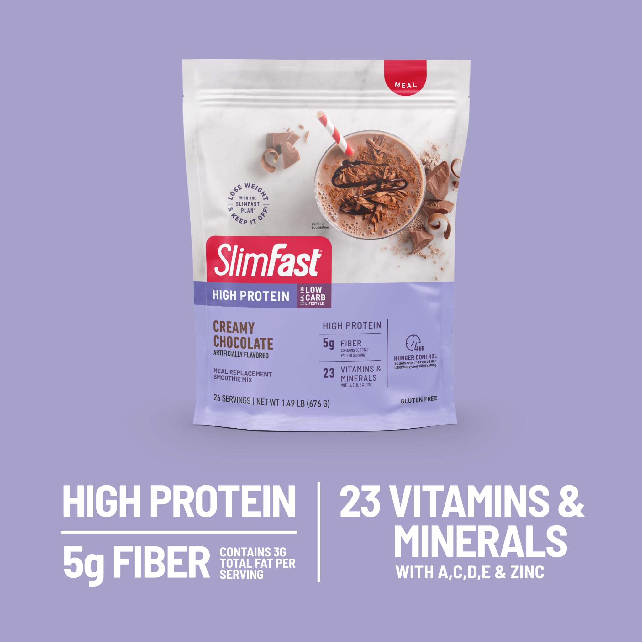 SlimFast High Protein Meal Replacement Powder, Advanced Nutrition Smoothie Mix with Vitamin and Mineral Blend, Gluten Free, Creamy Milk Chocolate, 26