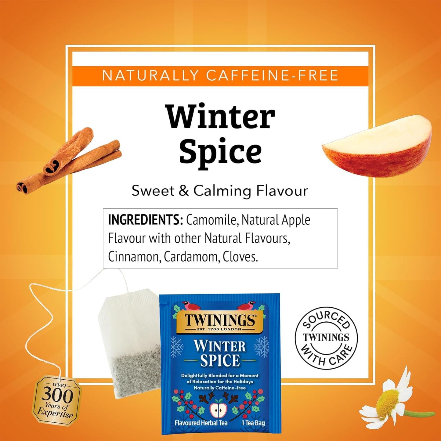 Twinings Winter Spice Herbal Tea - Camomile with Apple, Cinnamon, Cardamom, Cloves, Caffeine-Free Tea Bags Individually Wrapped, 20 Count (Pack of 2)
