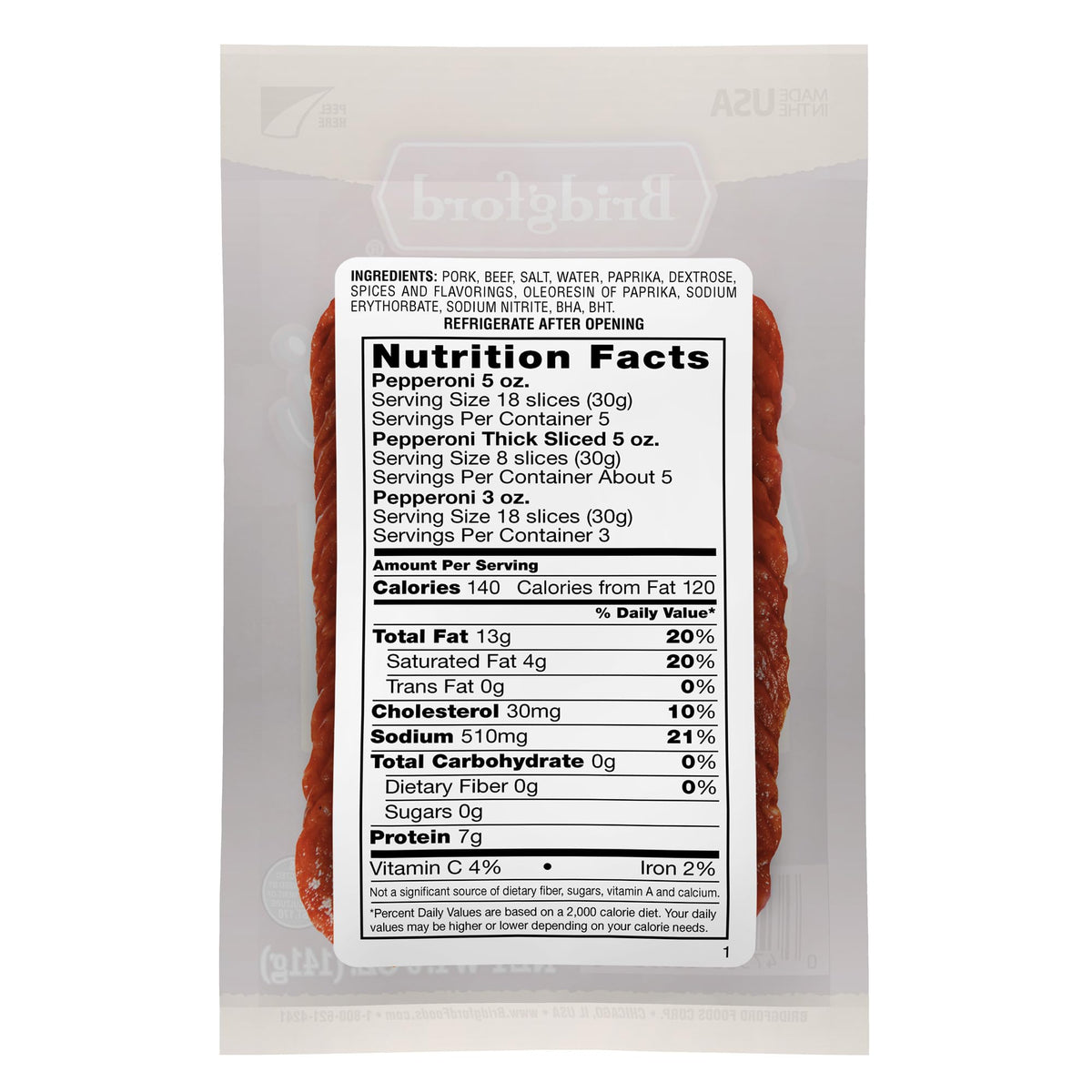 Bridgford Thick Sliced Pepperoni 5 oz Pack of 3 - Thick Pepperoni Slices for Pizza and Sandwiches - Zero-Carb Thick Sliced Pepperoni for Keto Diets