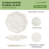 [50 COUNT]10-inch Compostable PFAS Free Floral Paper Plates, White Floral Acanthus Collection Natural Sugarcane Disposable Bagasse Eco Friendly