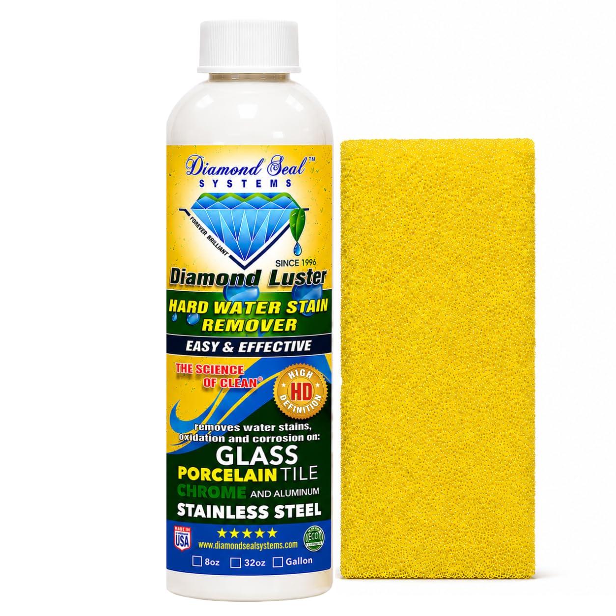 Diamond Luster Hard Water Stain Remover for Glass Shower Doors - Non Abrasive Shower Glass Cleaner for Hard Water Spots, Soap Scum & Calcium Buildup