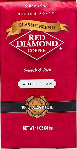 Red Diamond Whole Bean Coffee, Classic Blend, Medium Roast, Premium Arabica Whole Beans, Smooth & Rich Flavor, 11 Ounce Resealable Bag