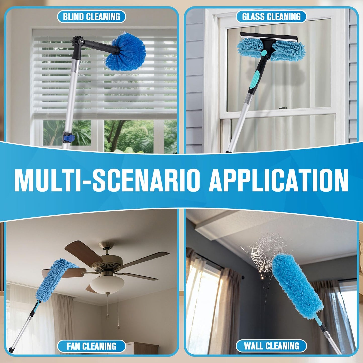 Cobweb Duster with Extension Pole, 20Ft Ceiling Fan Cleaner Duster, High Ceiling Duster Kit with 5-12Ft Telescoping Extension Pole, Long Handle Duster