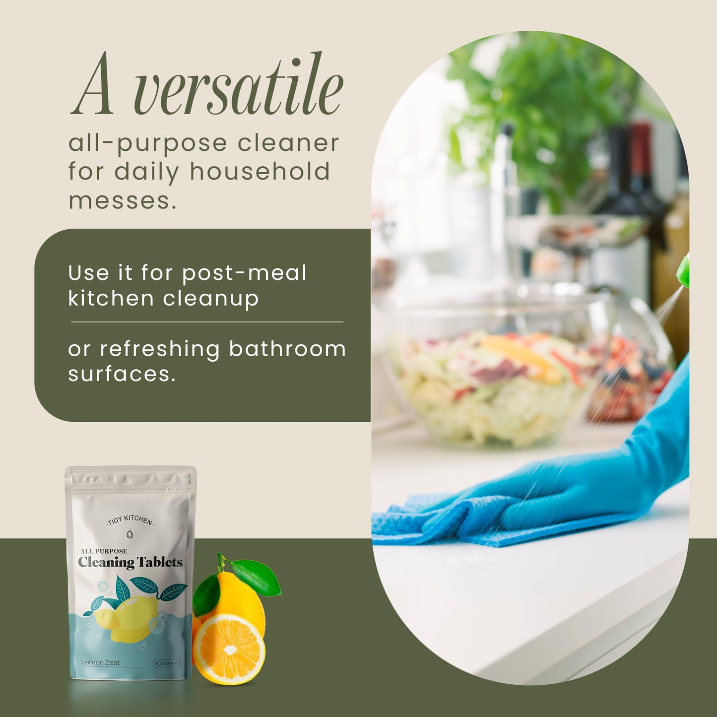 Tidy Kitchen All Purpose Cleaner Refill Tablets - Multi Surface Cleaner for Counters, Stovetops, Tile, Wood, Bath, and Glass - Compact Water-Activated